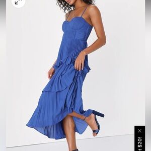 Lulu’s Cascading Crush Cobalt Blue Tiered Bustier Midi Dress